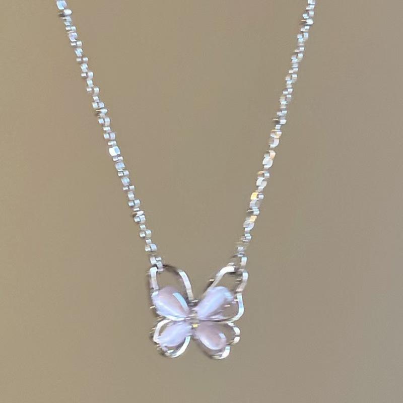 Strawberry Crystal Butterfly Necklace - Women s Summer Trendy Clavicle Chain 2025