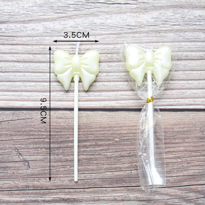 Single Bow Candle Beautiful Cake Decoration Plug-in Pink and White Cartoon Lollipop Birthday Candle