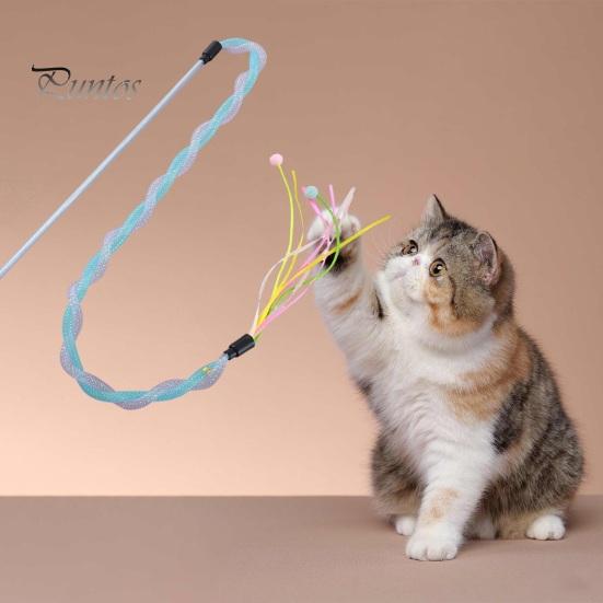 Cat Stick Toy Interactive Small Plush Ball Kitten Teaser Wand Toys with Bell Scratch-Resistant Soft Hose Cat Teaser Stick for Playing