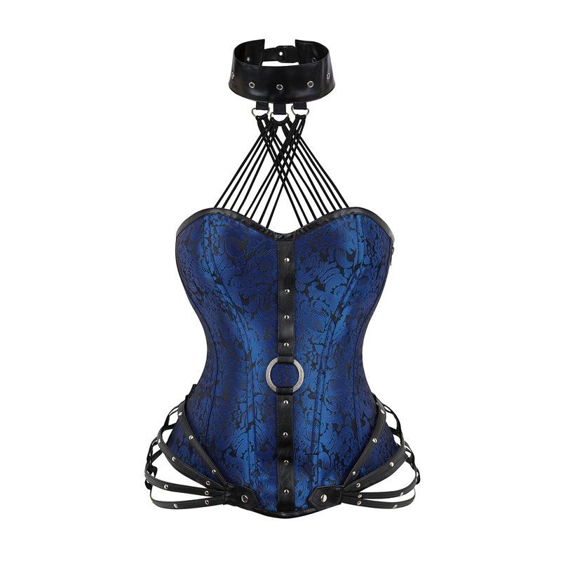 

Европейский и американский ретро-корсет Palace: Сексуальный топ со стальными косточками, корректирующий фигуру S темно-синий