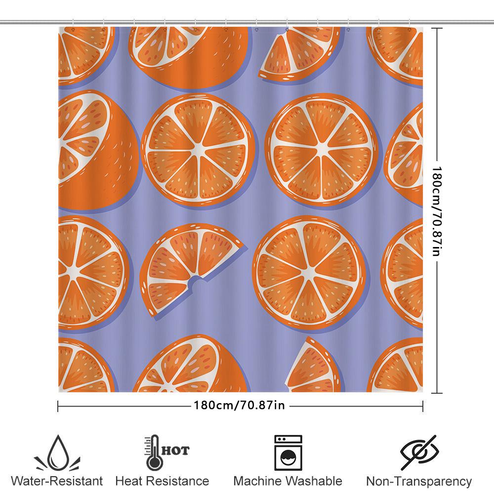 Modern Orange Slice Print Shower Curtain For Bathrooms Decor Blue Background With White Rings Pattern Removable Washable Fabric