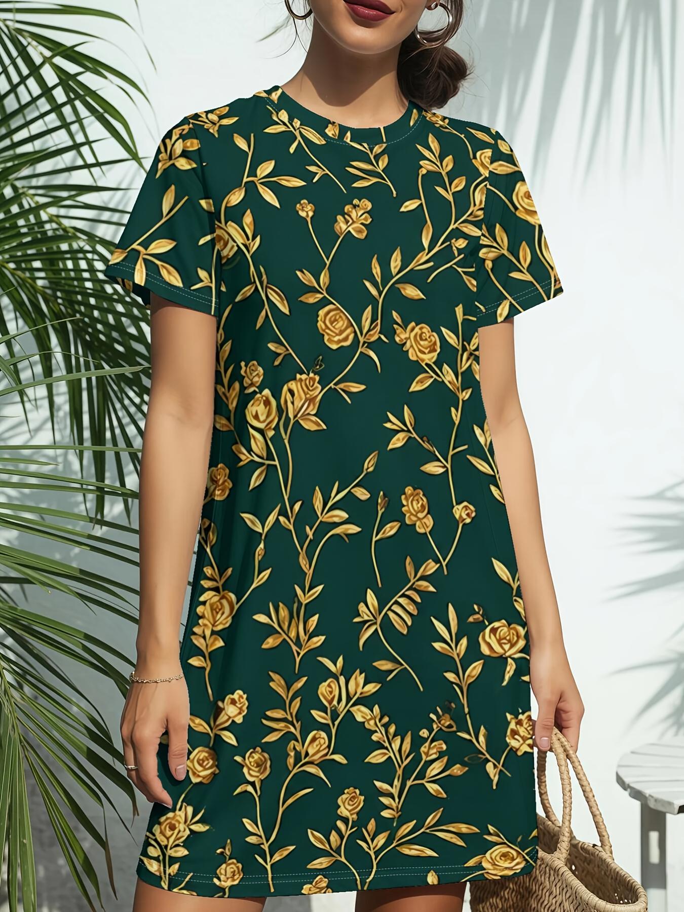 

Green Leaves New Women S Round Neck Short Sleeve T-Shirt Dress. American Style Trendy Digital Print. Casual And Versatile for Spring And Summer. Elega 9XL дубильна кора