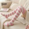Warm Winter Sleep Socks Striped Plush for Women, Coral Fleece Thermal Socks, Soft Thickened Velvet Knee High Stockings, Sleeping Home And Casual Wear