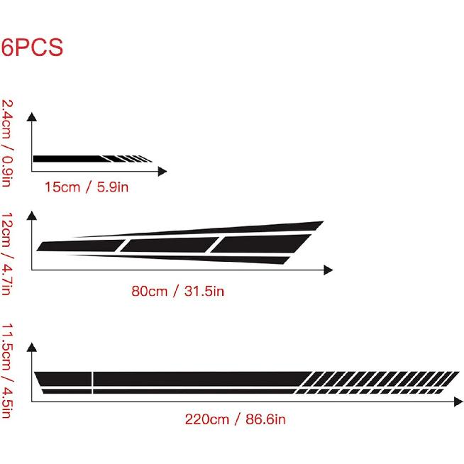 6X Stripe Vinyl Decal Sticker Graphics Car Side Body Hood Cover Rearview Mirror