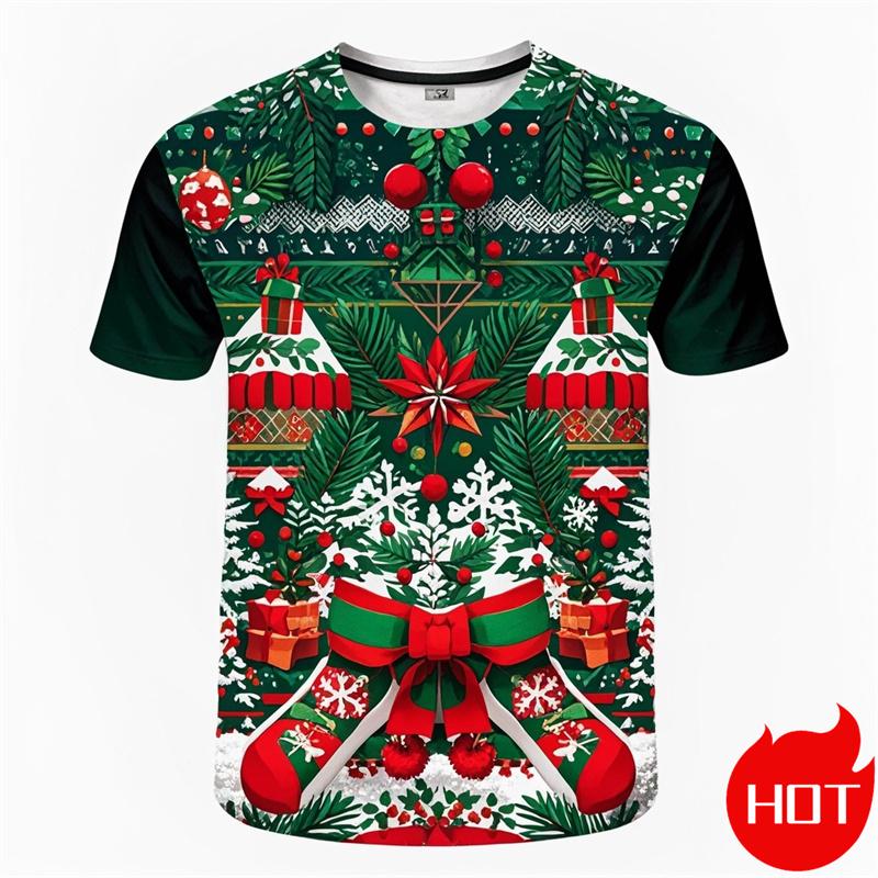 T-shirt Imprimé 3D Joyeux Noël Mode Homme Femme Mignon Père Noël Graphique Noël Drôle Streetwear Tee