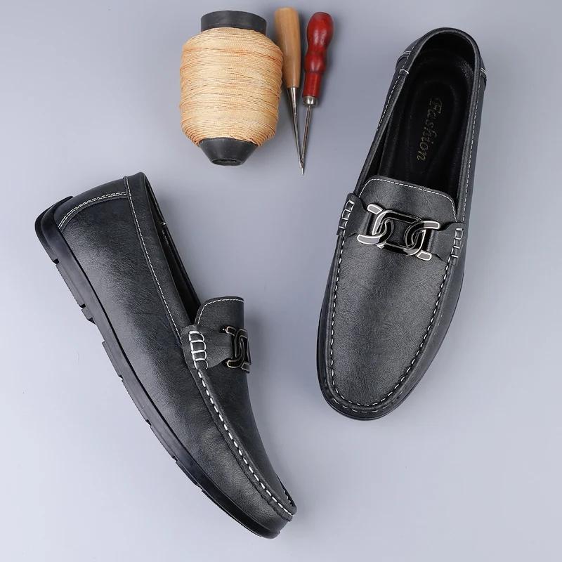 New Men's Business Shoes Italian Style Penny Loafers For Men Handmade Leather Moccasins Driving Shoes Non-Slip Slip On Flats