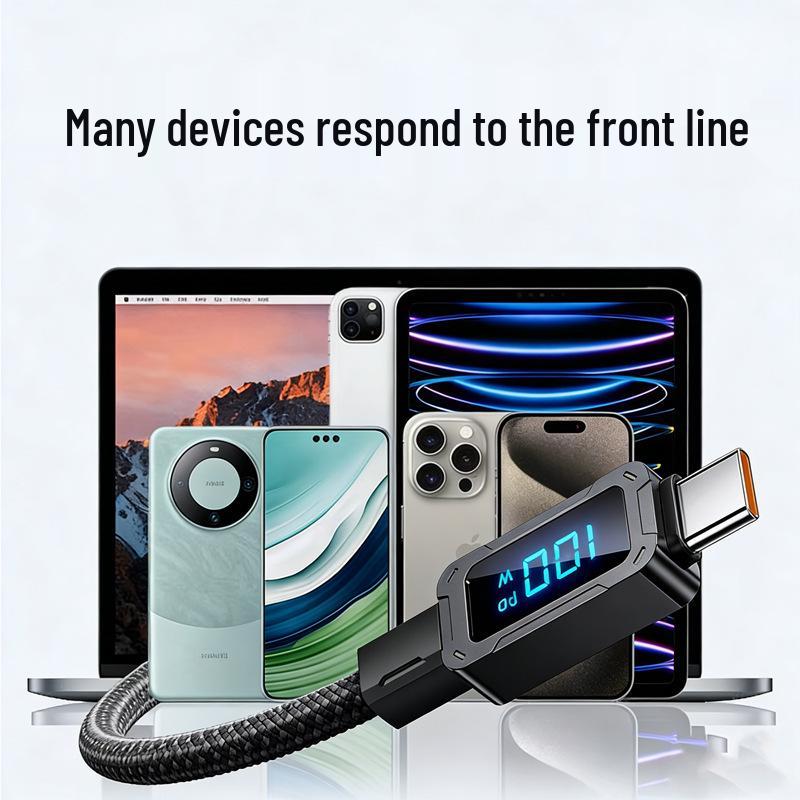 100W Digital Display Charging Cable for Apple, Huawei Mate80, Laptop, Real-time 5A Power
