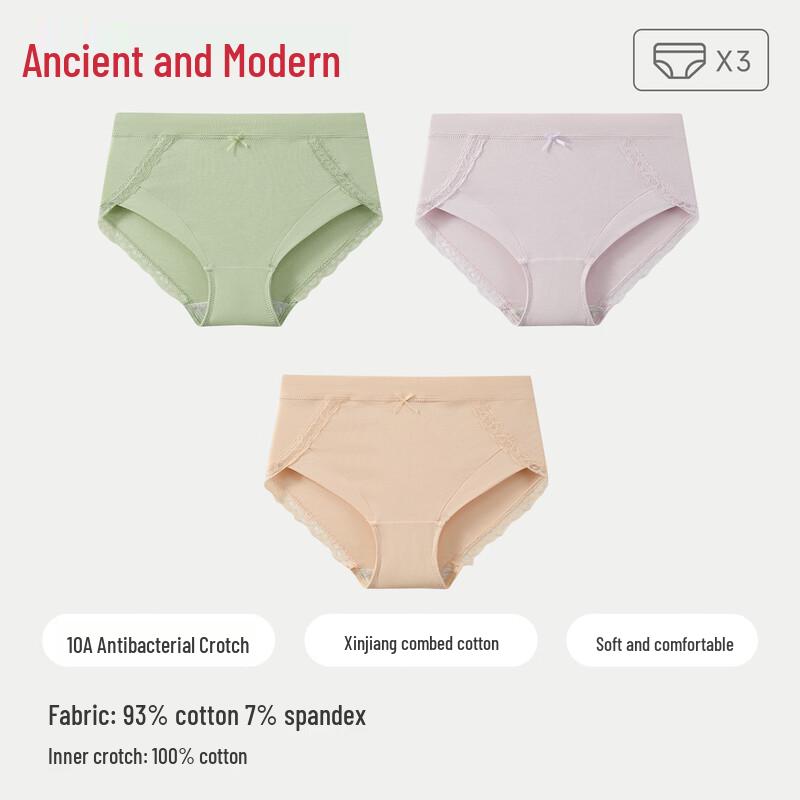 GUJIN Women's High-Waist Lace Tummy Control Cotton Briefs