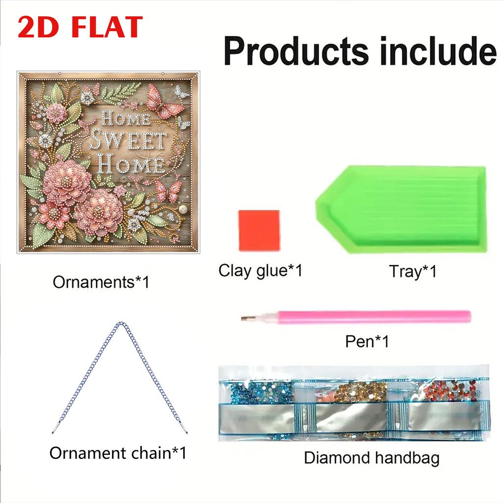 Květina 2D Plochý DIY Diamantové Umění Přívěsek Akrylový Křišťálový Kamínkový Umělecký Přívěsek pro Dospělé Dárek Domácí Stěna nebo Okno Dekorace