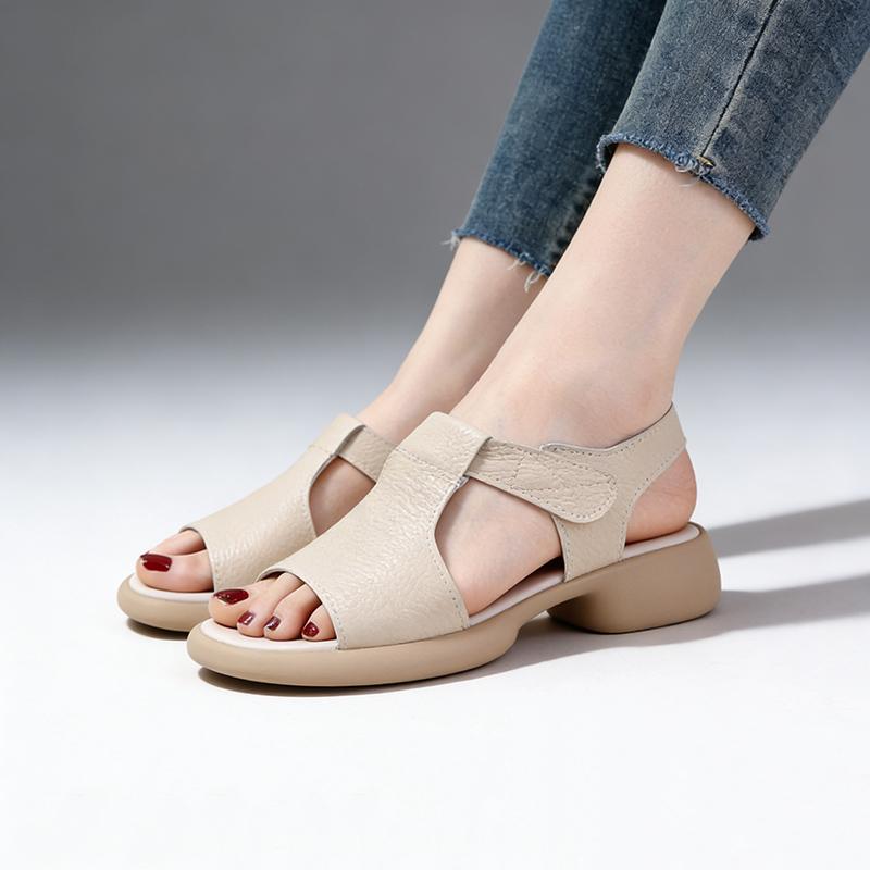 2026 Summer Genuine Leather Shoes Women Sandals Casual Flat Soft Comfort Mother Shoes Plus Size 41
