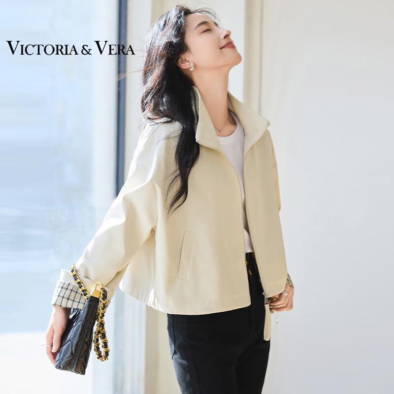 

VICTORIA&VERA Women s Plaid Sleeve Stand Collar Jacket XL