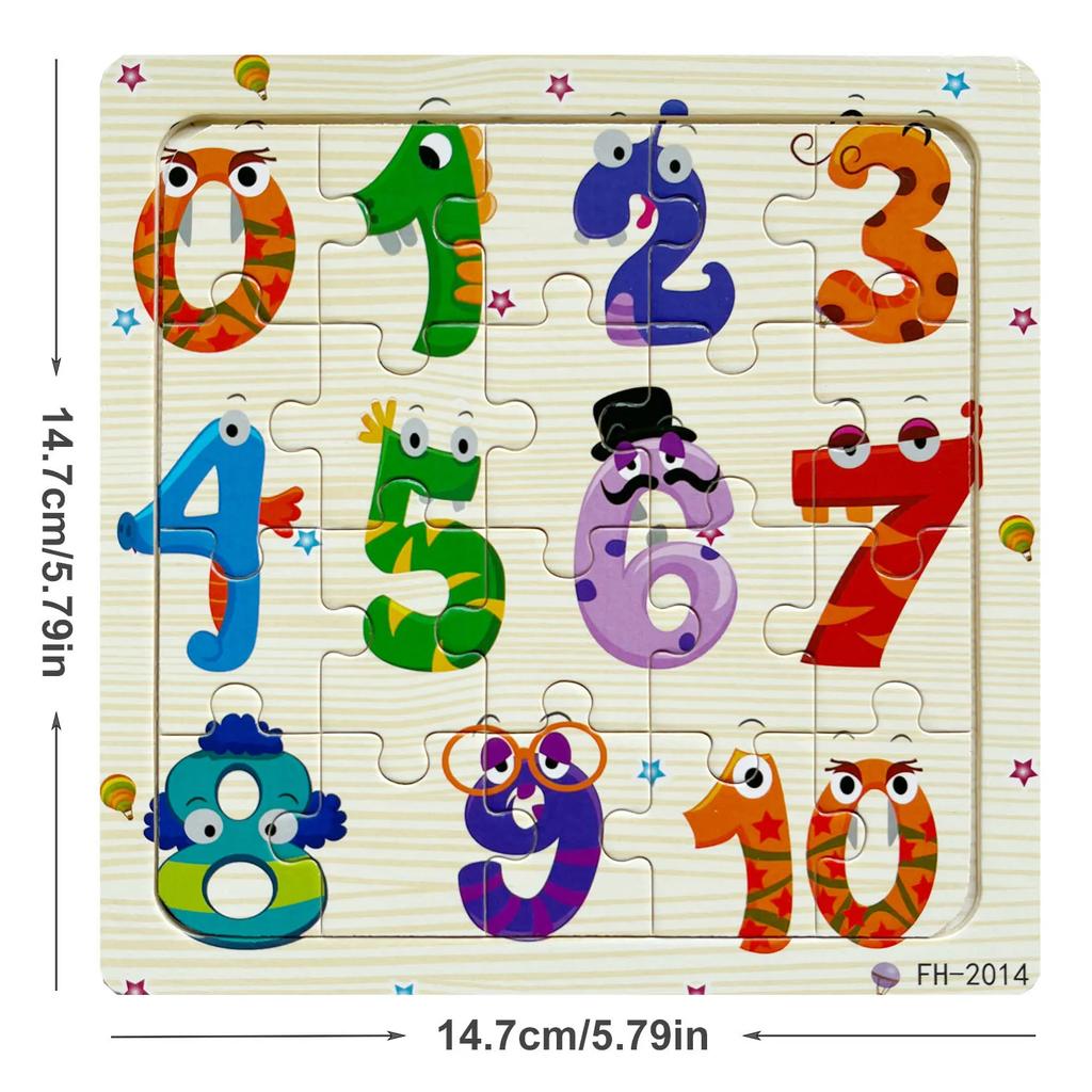 14.7cm/5.79in Wooden Jigsaw Puzzles Cartoon Animals Pattern Montessori Games Kids Educational Learning Wood Toys for Children