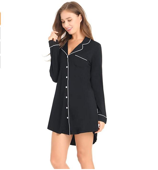 Women's Modal Long-Sleeve Nightgown, Cardigan Style Pajamas, Hot Seller
