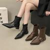 French Pointed Thick High Heel Short Boots Women's New Temperament Rear Zipper Fashion Elastic Thin Boots
