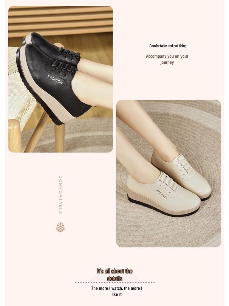 Women's Thick-Soled Leather Platform Shoes: Versatile, Slimming, Lightweight, Soft-Soled, Height-Boosting for Autumn/Winter 2025