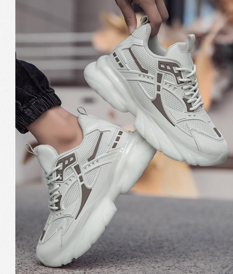 Men's Breathable Mesh Sneakers - 8cm Height Boost, Thick Sole, Running Casual Dad Shoes for Autumn & Winter