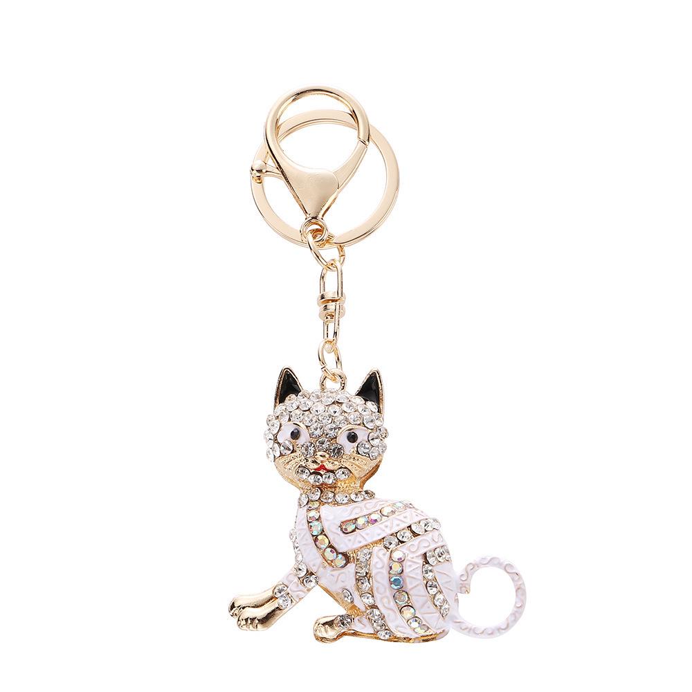 Colorful Rhinestone Kitten Keychain - Cute & Creative Bag Charm, Small Gift