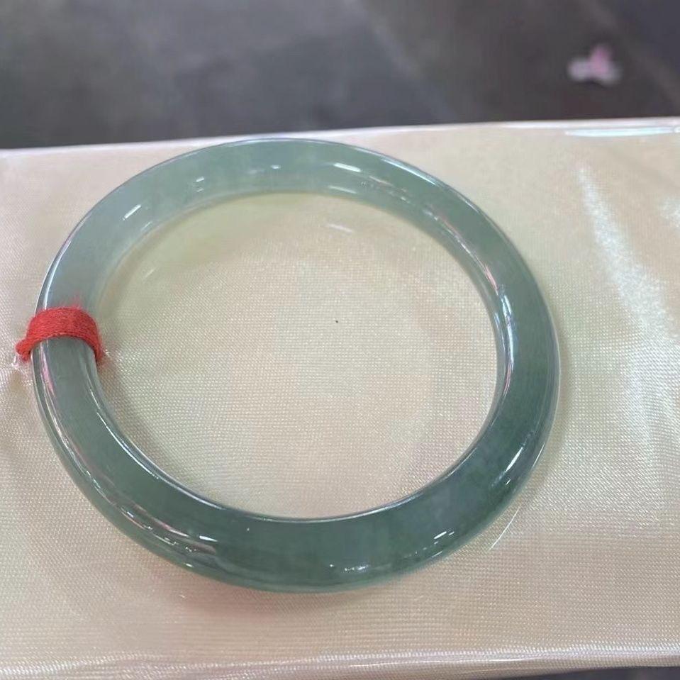 Myanmar Treated Jadeite Women s Bangle - Oil Green Floating Flower Design 55mm