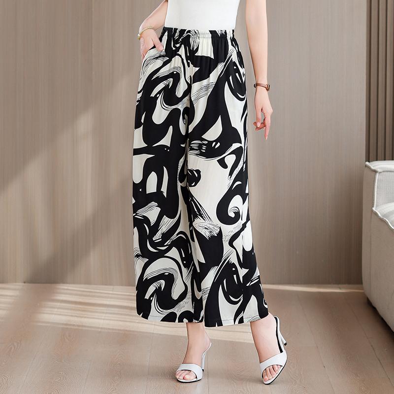 Pantaloni Estivi da Donna Taglie Forti a Vita Alta Larghi Vintage Abbigliamento Elastico in Vita Pantaloni Estivi
