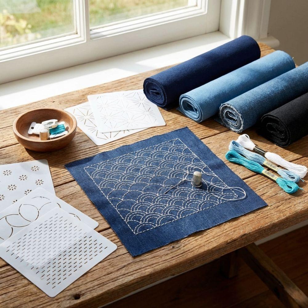 45pcs Reusable Sashiko Embroidery Template Handmade Sashiko Thread Kit Patchwork Stencil  Beginners