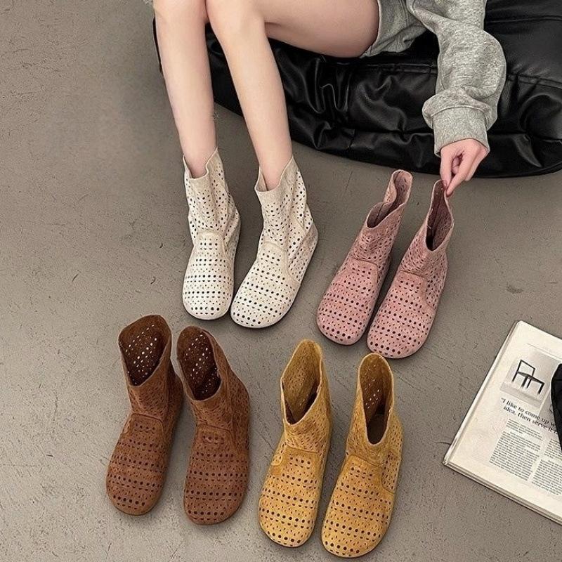British Style Versatile Maillard Retro Hollow Boots Summer New Boots Breathable Flat Bottom Hole Foreign Air Cool Boots
