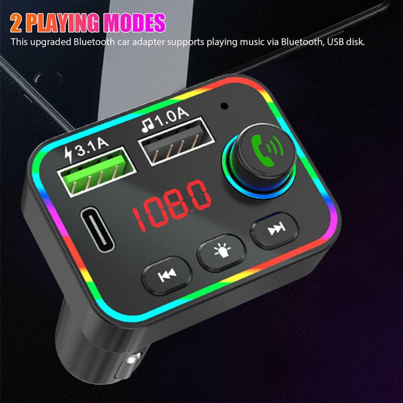 Usb Car Charger Bluetooth-compatible 5.0 Fm Transmitter Mp3 Player F4u Disk/tf Card F4 Colorful
