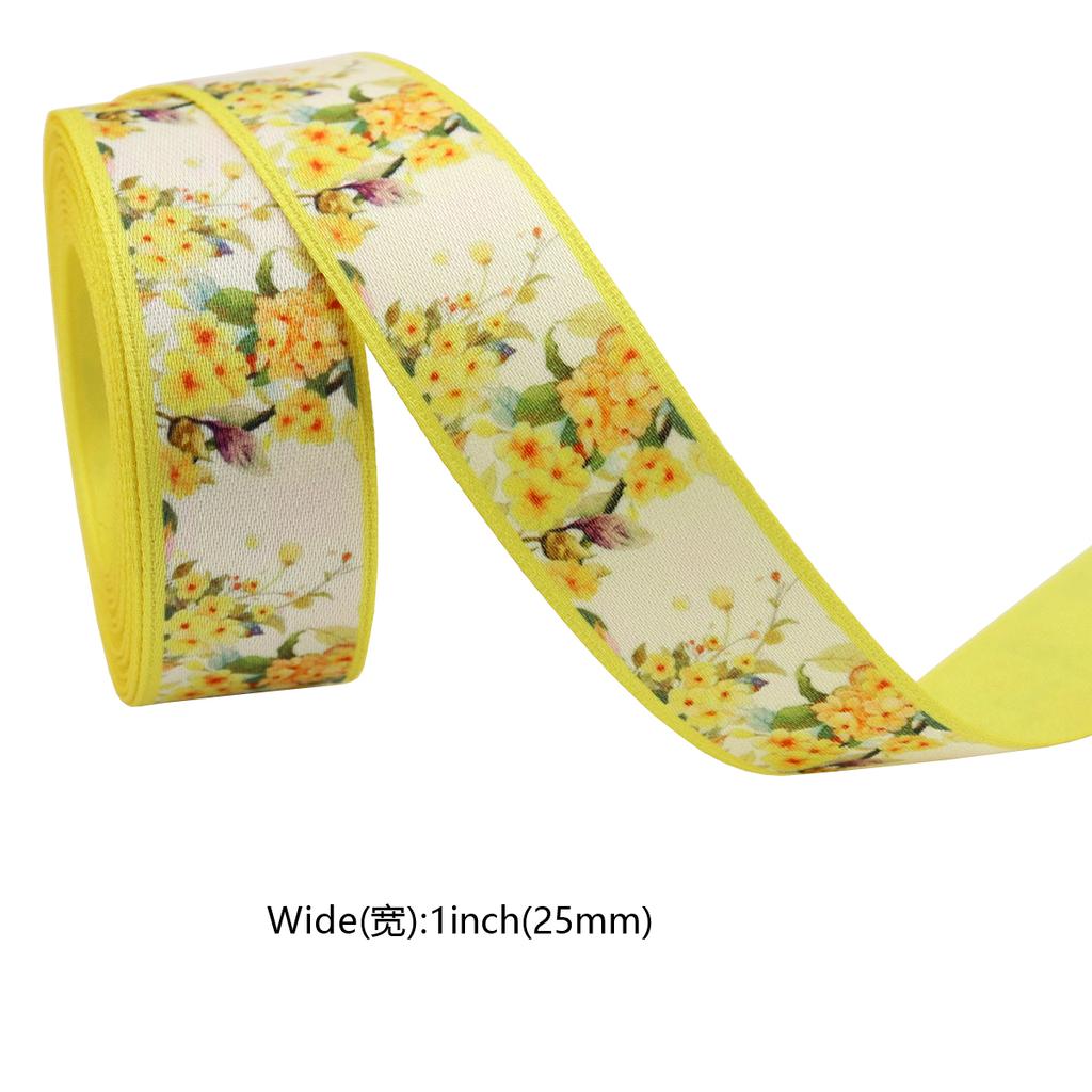 High End Double-sided Printed Floral Print Contrasting Satin Ribbon Handmade Bow Hair Accessory Ribbon Gift