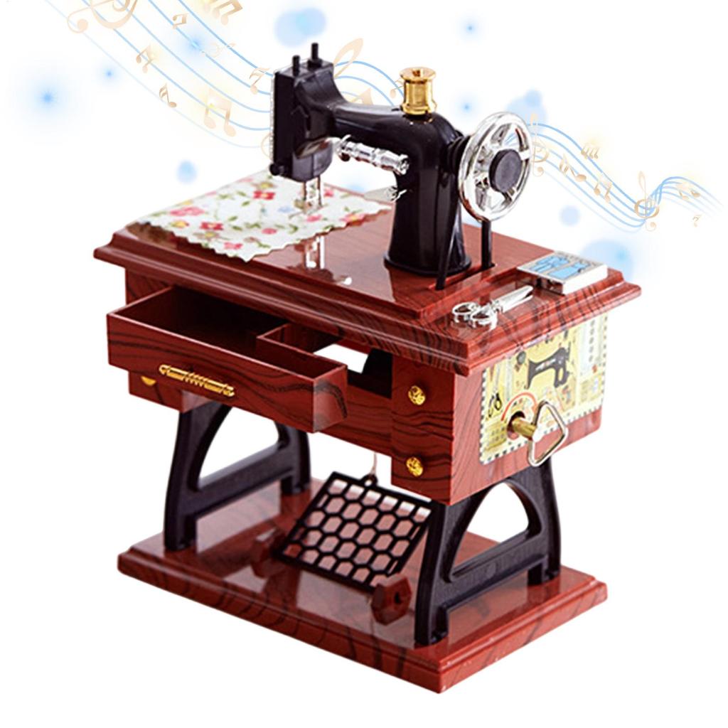 Sewing Machine Vintage Music Box Hand-Crank Decoration Music Box Matte Sewing Machine Ornament for Wedding Party Gathering Home