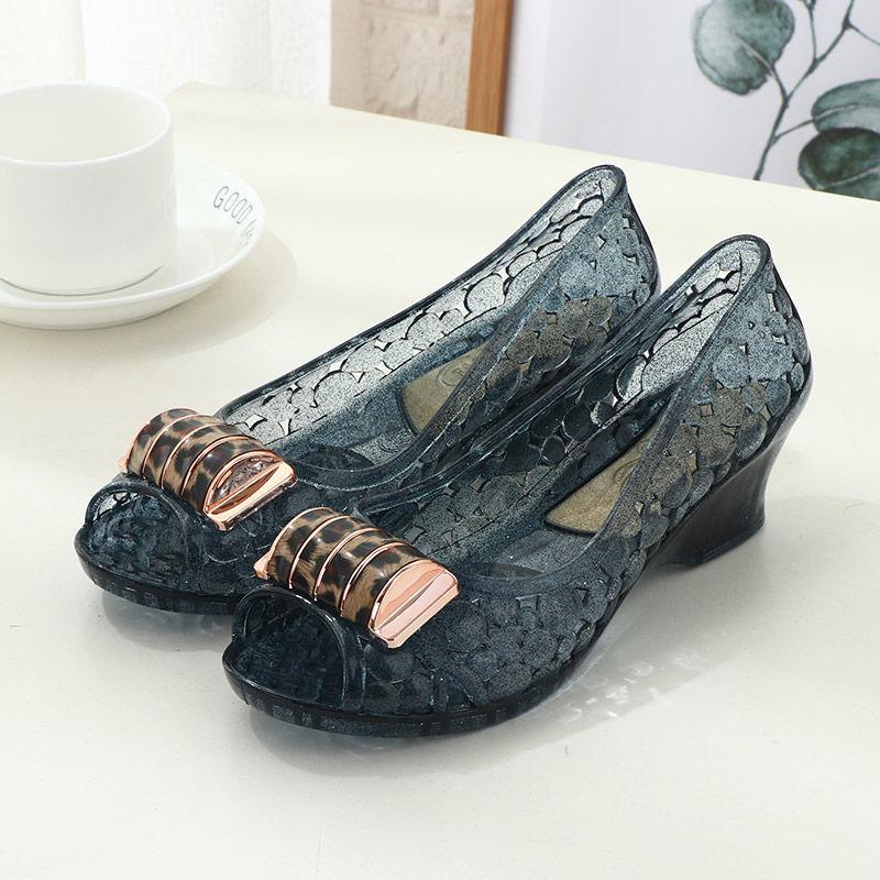Ladies Crystal Jelly Wedges Sandals Woman Transparent Cut-outs Shoes Comfortable Mom Summer Sandalias Open Toe