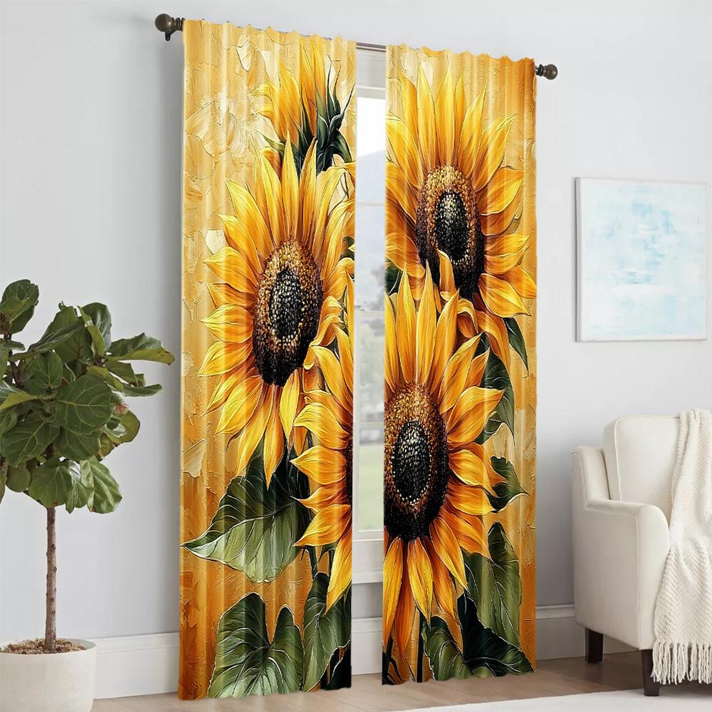 2 pcs, versatile polyester transparent curtains for home decoration Sunflower1 for use in bedrooms and living rooms