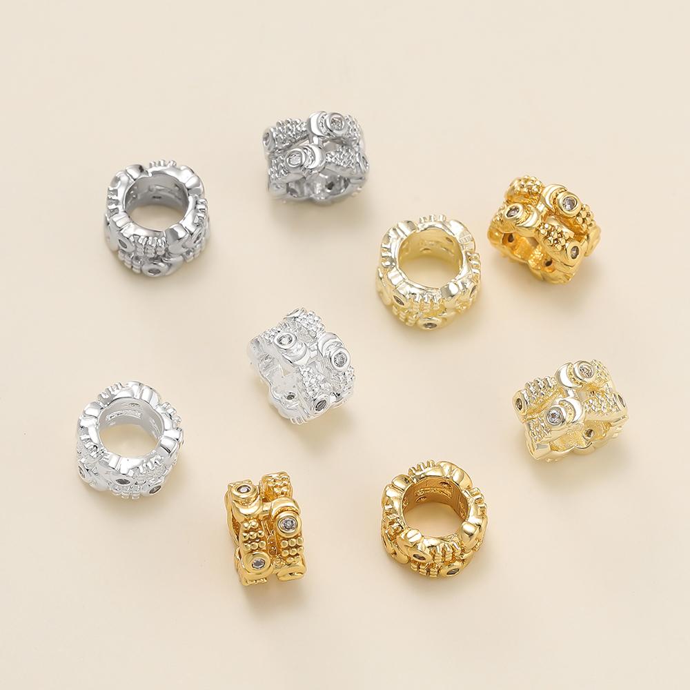 2Pcs/Pack 14/18k Gold Color Plated Big Hole Round Spacer Beads With Zircon for DIY Jewelry Bracelet Necklace Making Accessories