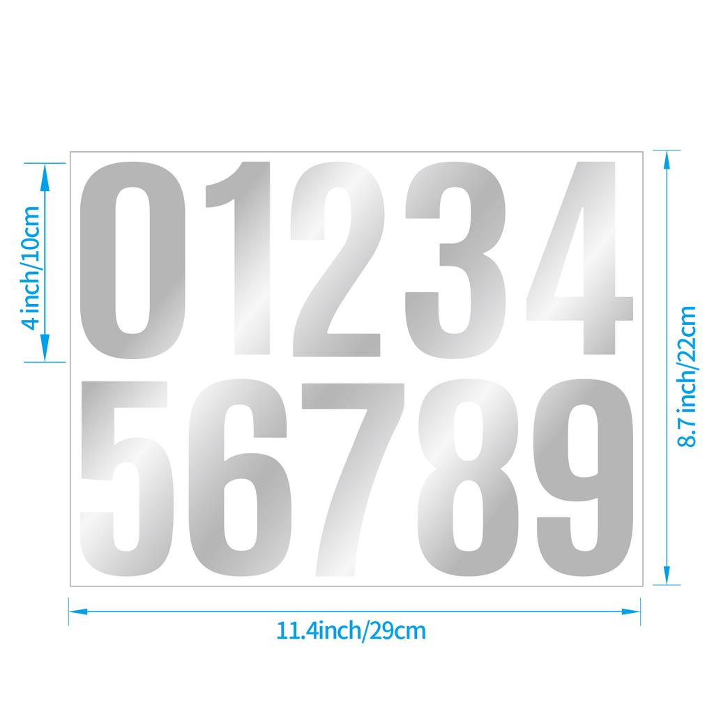 Large 4 Inch Reflective Number Sticker Glossy Metal Silver Black Self Adhesive for Mailbox Address ID