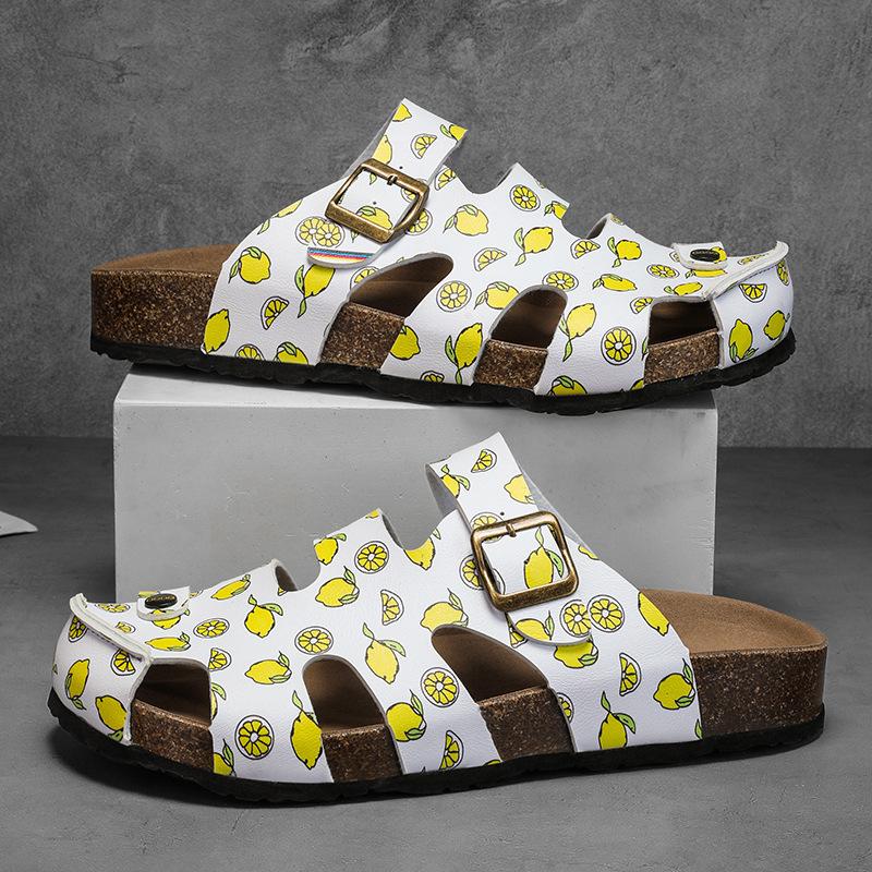 Fashion Mules New Summer Buckle Cork Slipper Casual Women Beach Outside Non-slip Closed Toe Cut-outs Slides Shoes Plus Size 35-45