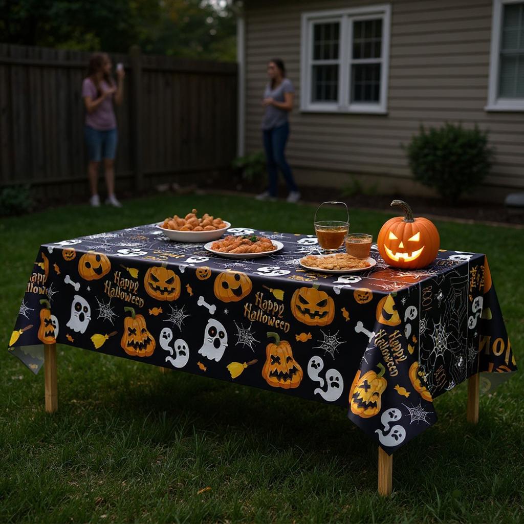 Halloween Theme Disposable Tablecloth Waterproof Party Tablecloth Background Cloth For Desk Decoration