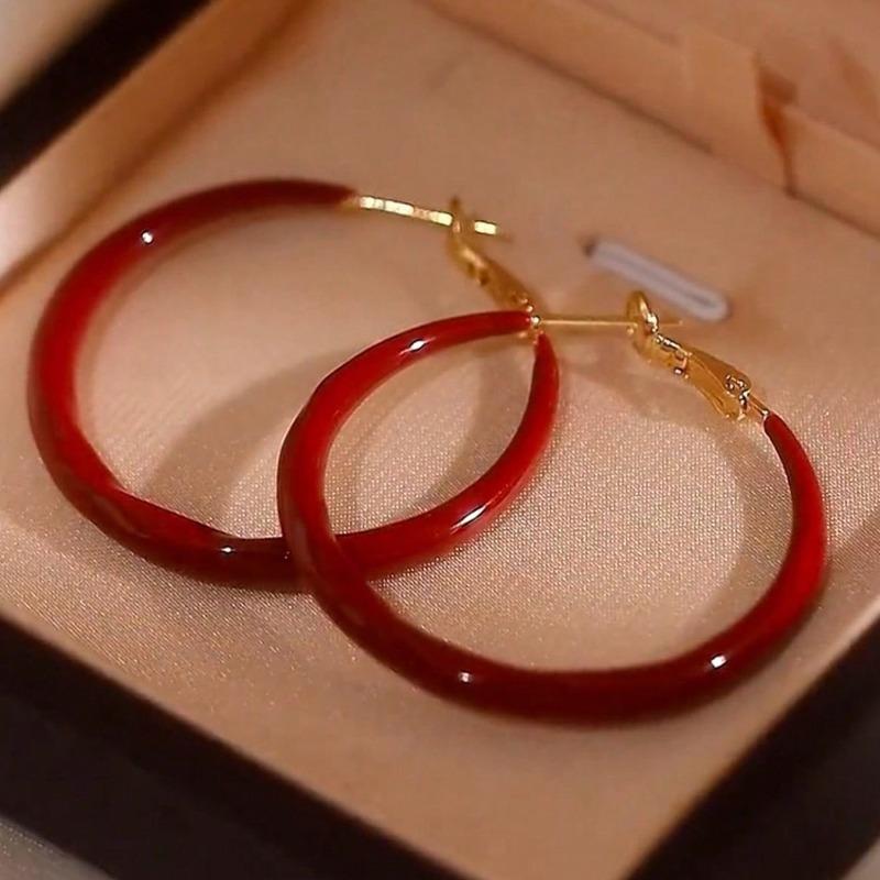 New Simple Exquisite Fashion Wild Big Red Circle Earrings Niche Zircon Senior Sense Earrings for Women