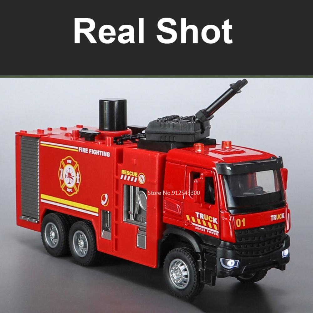 1/32 Fire Truck Car Model Toys Simulation Metal Fire Engine Vehicle Models With Water Spray Sound Light Doors Opened Gifts Boys