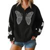 Women's Casual Loose Winter Butterfly Zipper Hooded Long Sleeve Pocket Jacket