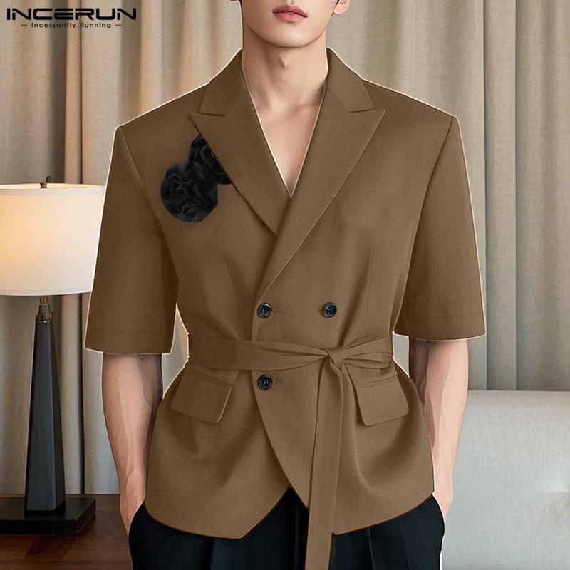 INCERUN Sommer Herren Revers Halbarm Ein Knopf Floral Bandage Lässig Party Kurz Dünn Blazer Mäntel