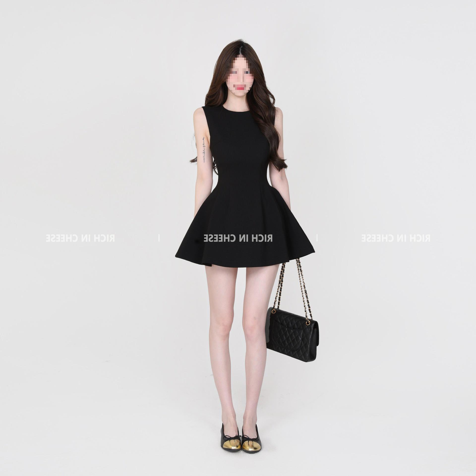 Shuhulei Women s Sleeveless Slimming Little Black Dress - Flattering Waist-Cinched Summer Style L 55-60kg