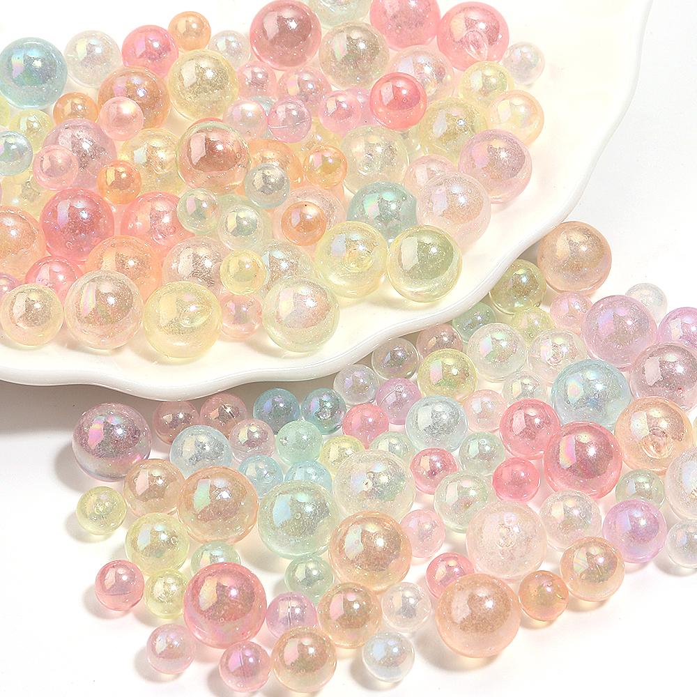 100-200pcs 6/8/10mm Color Plated Imitation Pearl Beads No Hole Loose Acrylic Round Beads For DIY Handmade Bracelet Necklace Deco