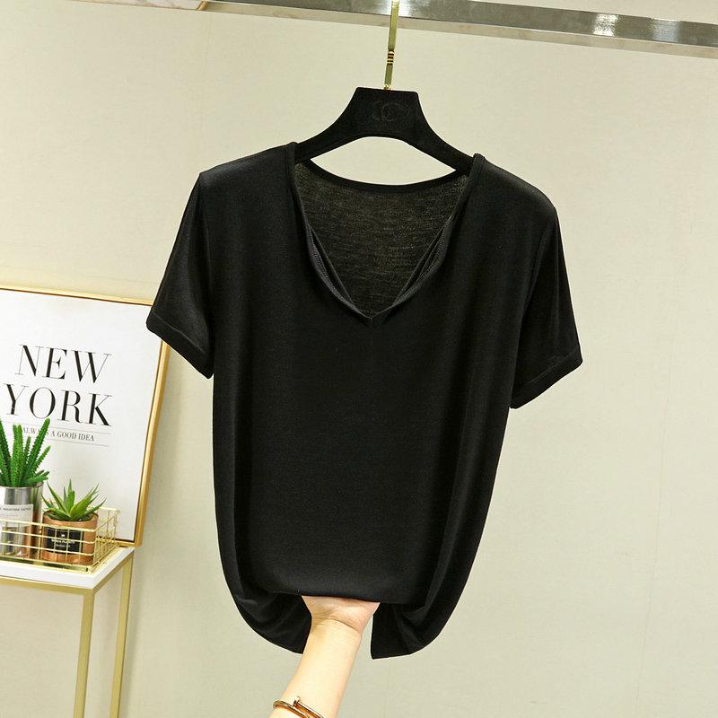 

Жіноча літня футболка з модалу з V-подібним вирізом і короткими рукавами, розмір L, легка, вільного крою, однотонна Extra Large