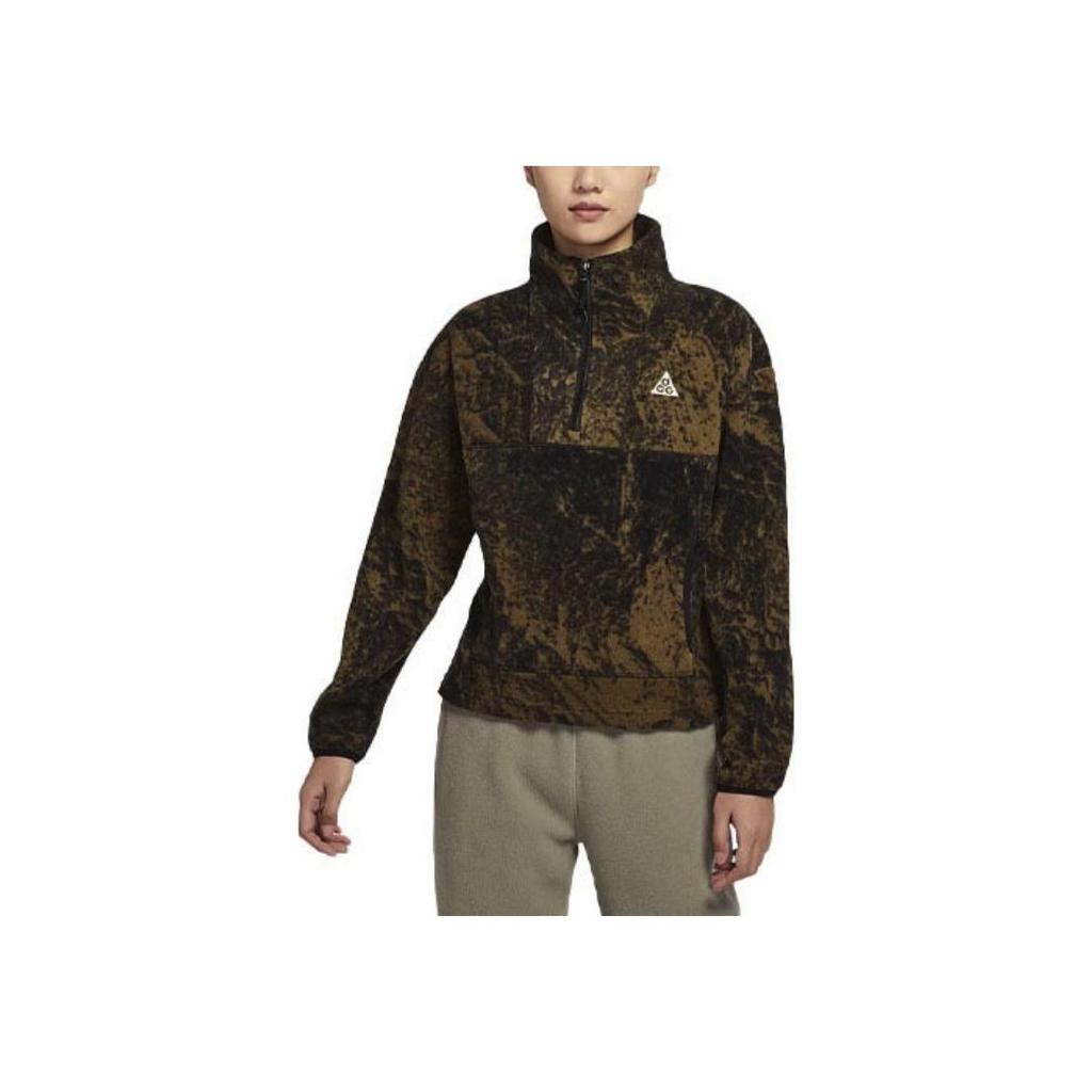 Nike ACG Therma-Fit Wolf Tree Abstract Pattern Fleece Pullover Sweatshirt Women Tops Brown DM4329-242