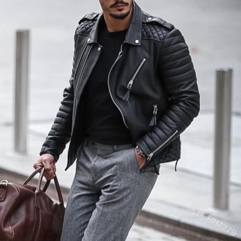 Pánské kožené bundy nové podzimní zima zesílená klopa bavlněný vatovaný zip kožený kabát streetwear pánská