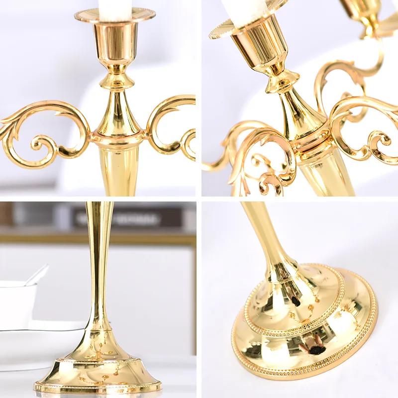 Metal Gold/Bronze Plated Candle Holder Retro 3-Arms Candelabra For Wedding Prop Candlelight Dinner Hotel Home Decoration