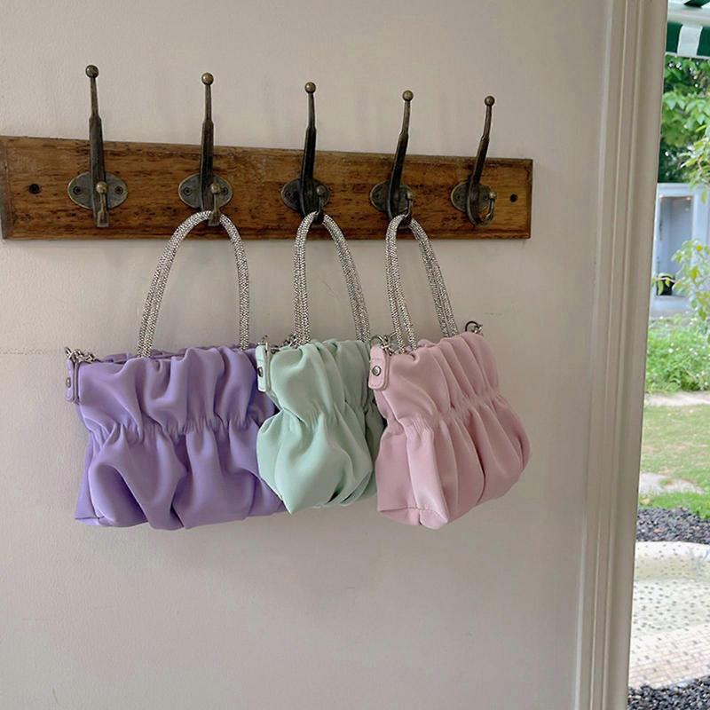 Fashion Pleated Crossbody Bag for Women Chain Shoulder Bag All-matching Messenger Bag Ladies Cloud Bag Small Square Bag  Purple