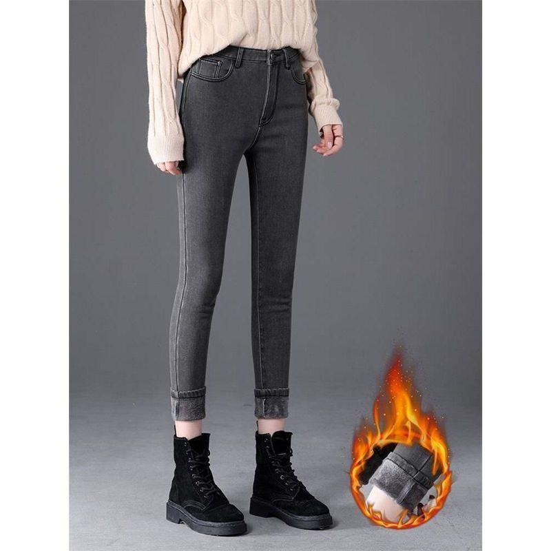 Women's High-Waisted Skinny Stretch Denim Jeans - Fleece-Lined, Slimming, Versatile, Spring/Autumn Pants
