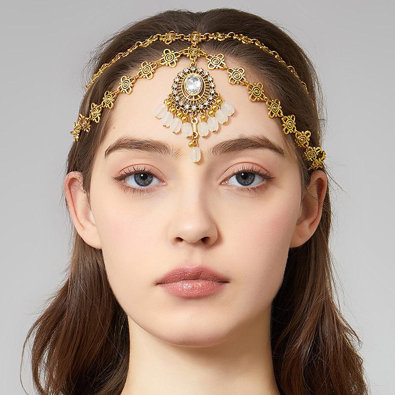 

Vintage Bohemian Hair Chain with Water Drop Pendant , Exotic Middle Eastern Style Headpiece for Women