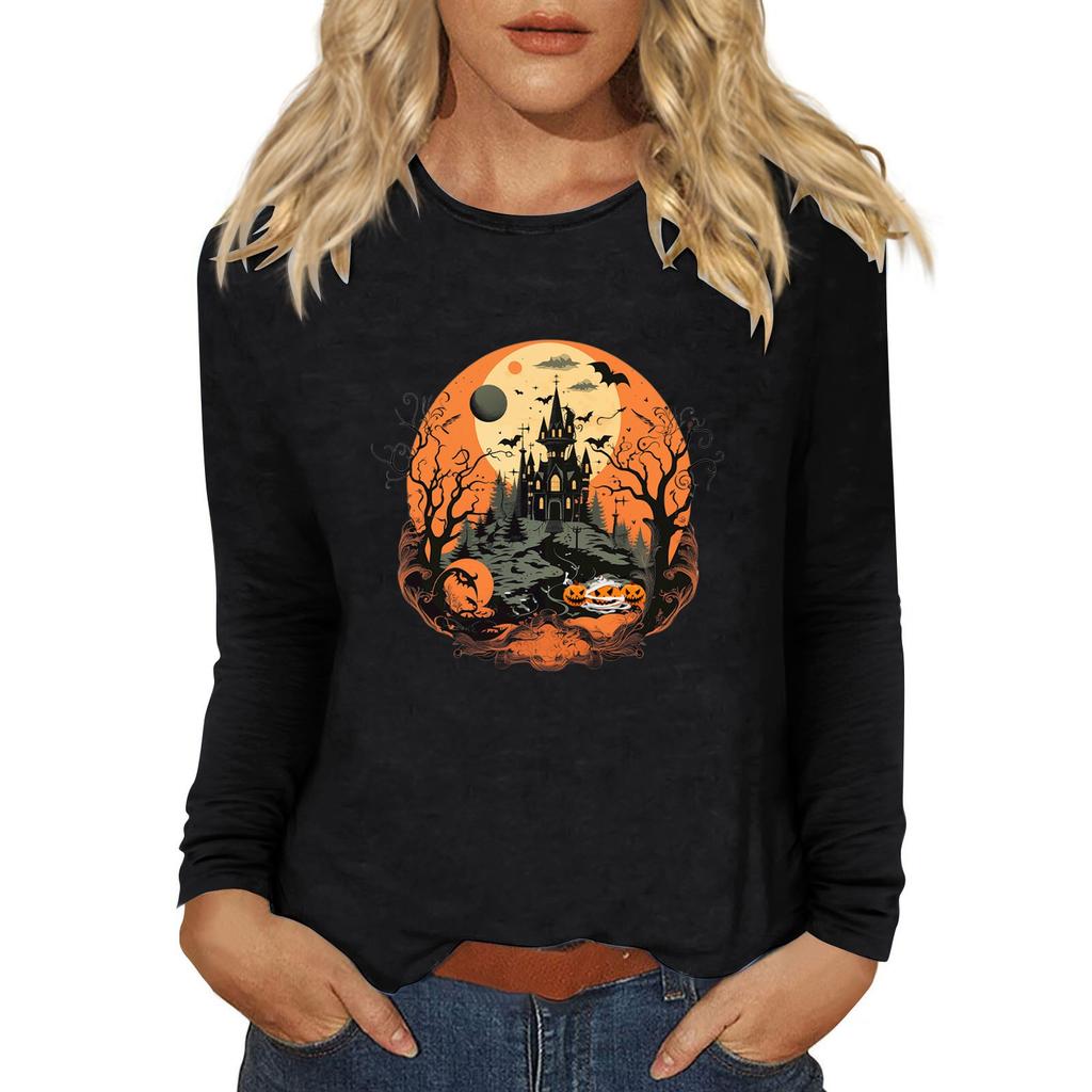 Women's Daily Casual Long-sleeved Flowers Printed Crew-neck Top