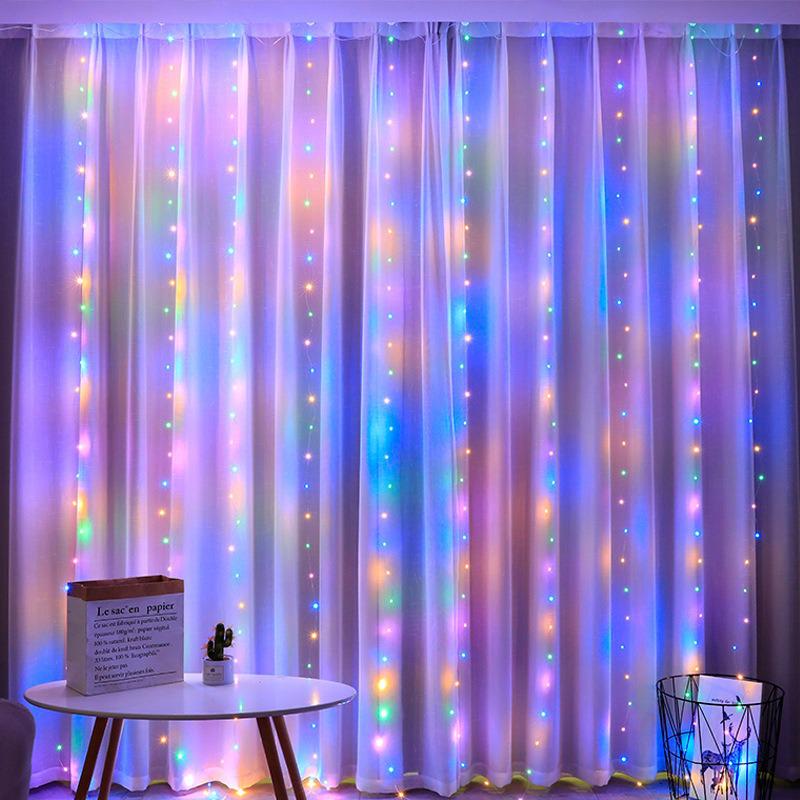 3x3m 300 LED Copper Wire Curtain Lights, USB Remote Controlled Christmas Fairy Lights