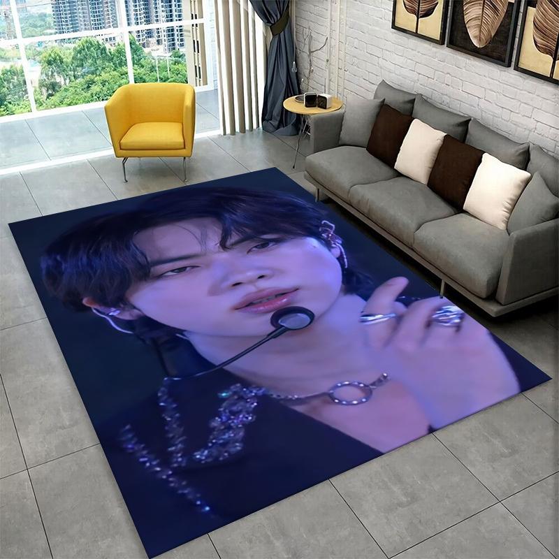 Tapis Kpop B-BTS Kim Seok Jin Chanteur pour Salle de Jeux Chambre Salon Canapé Décoration Intérieure,Tapis de Zone Tapis de Sol Antidérapant Cadeau